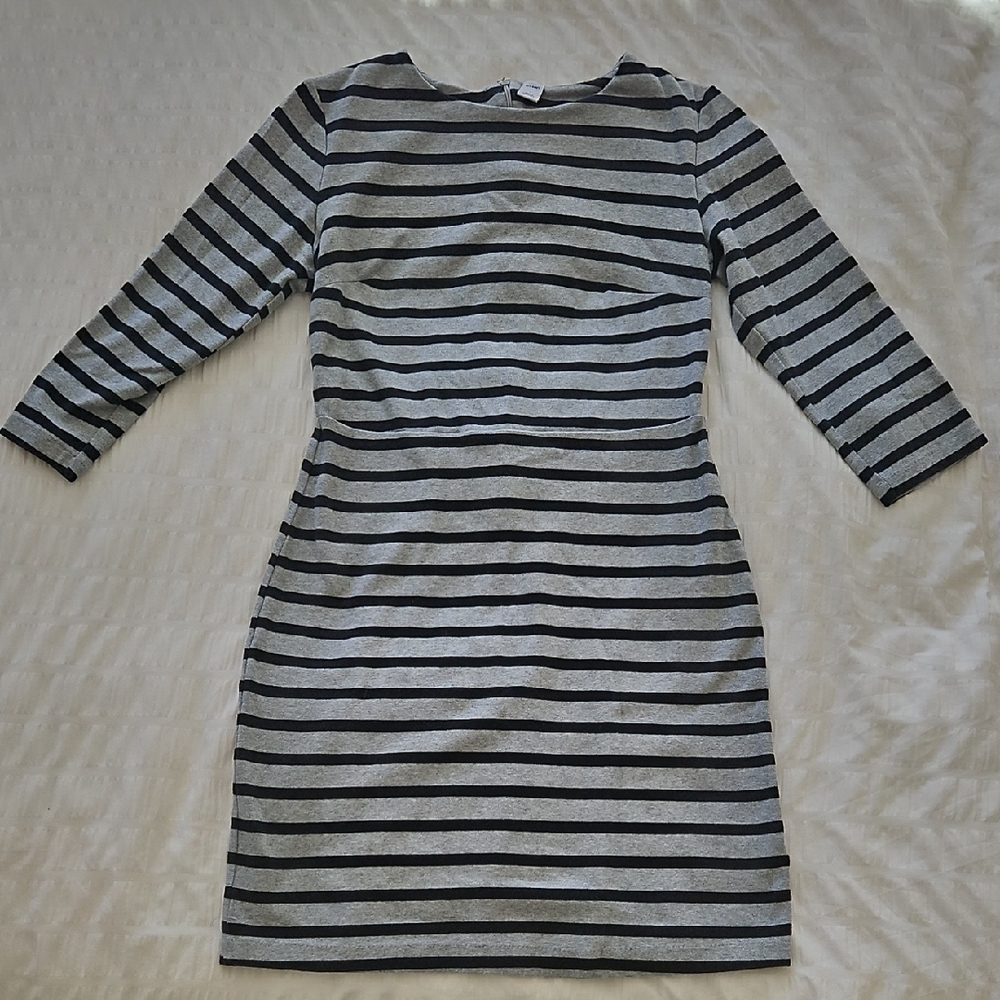 Old Navy Black and Gray Striped Long Sleeve Ponte Dress